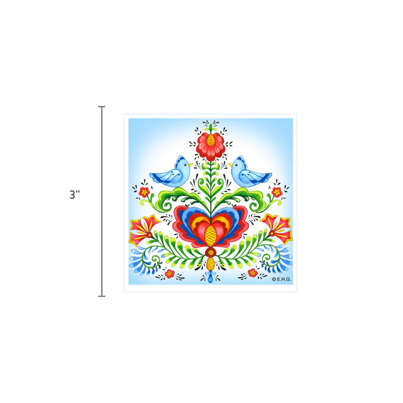 Tile Magnet: Rosemaling & Lovebirds