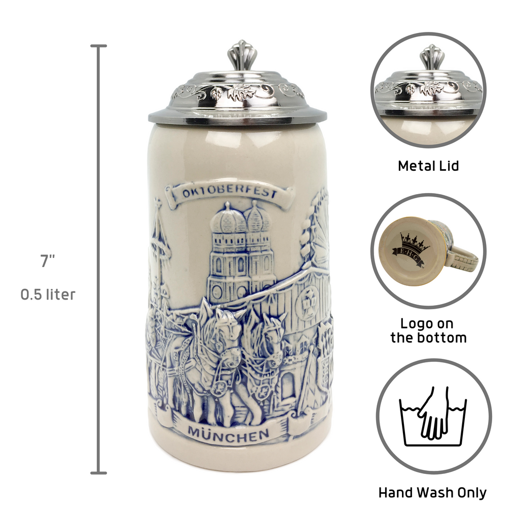 Oktoberfest Stein Beerwagon Stoneware Beer Mug w/ Metal Lid Oktoberfest Stein Beerwagon Stoneware Beer Mug w/ Metal Lid
