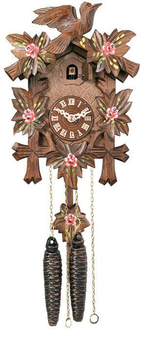 Five Leaves, One Bird and Painted Roses One Day Cuckoo Clock