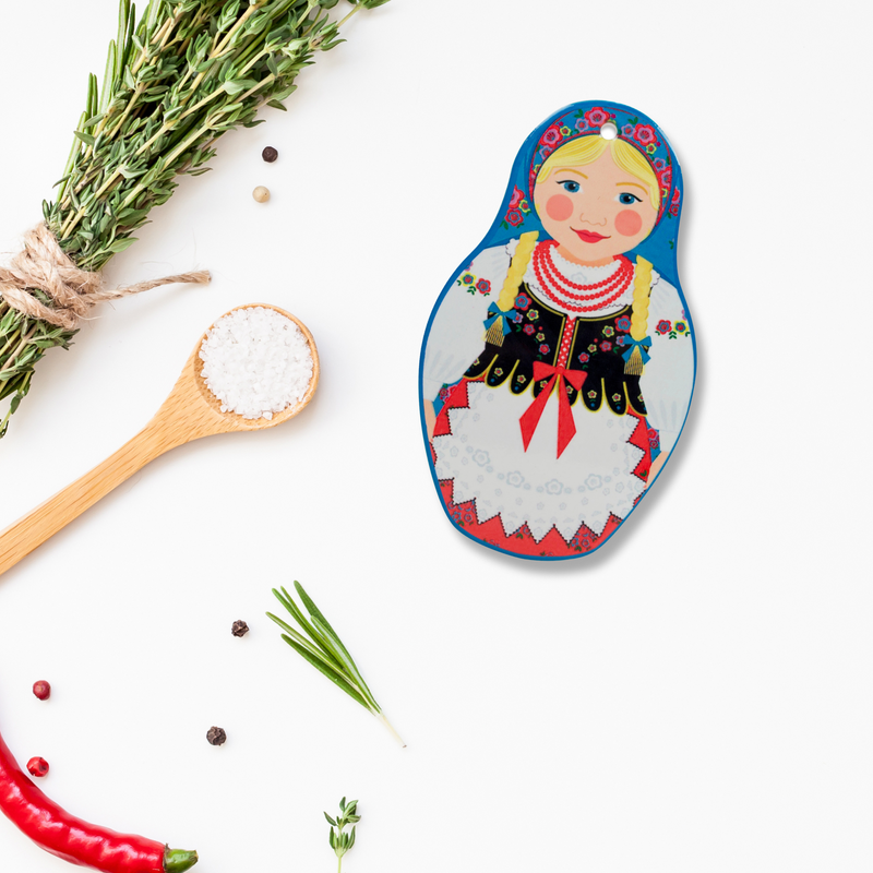 Nesting Doll with Blue Scarf Decorative Trivet