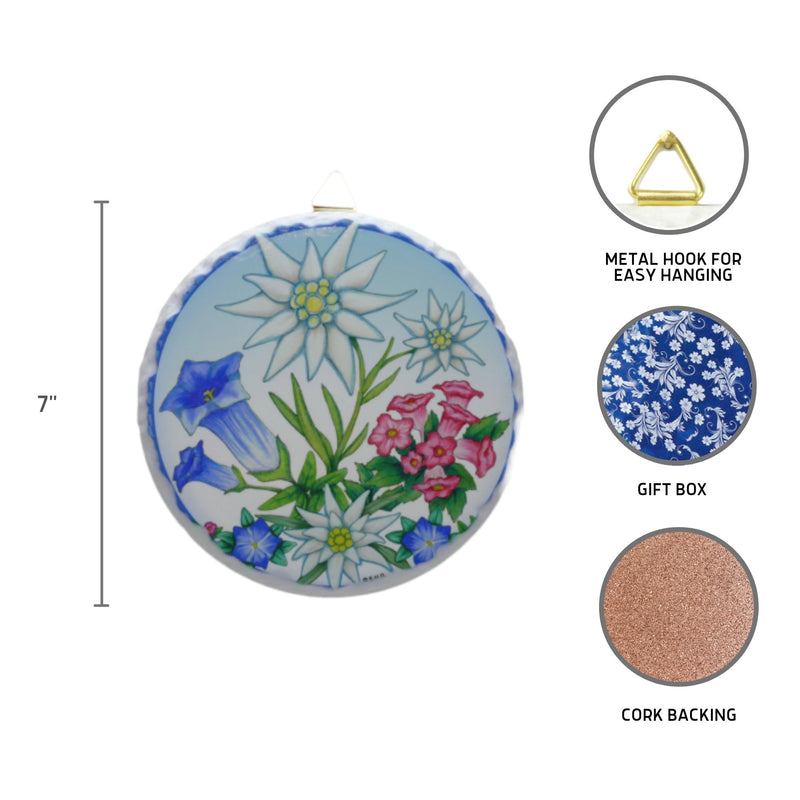 Round Ceramic Plaque: Edelweiss