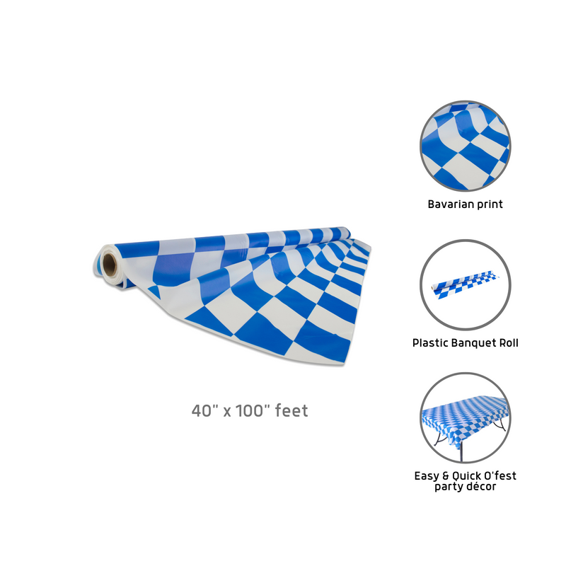 Oktoberfest Bavarian Blue Tablecloth Roll. 40" x 100'