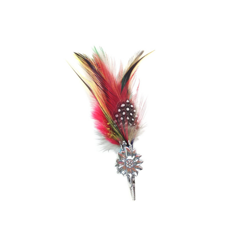 Edelweiss German Hat Pin w/ Colorful Feather