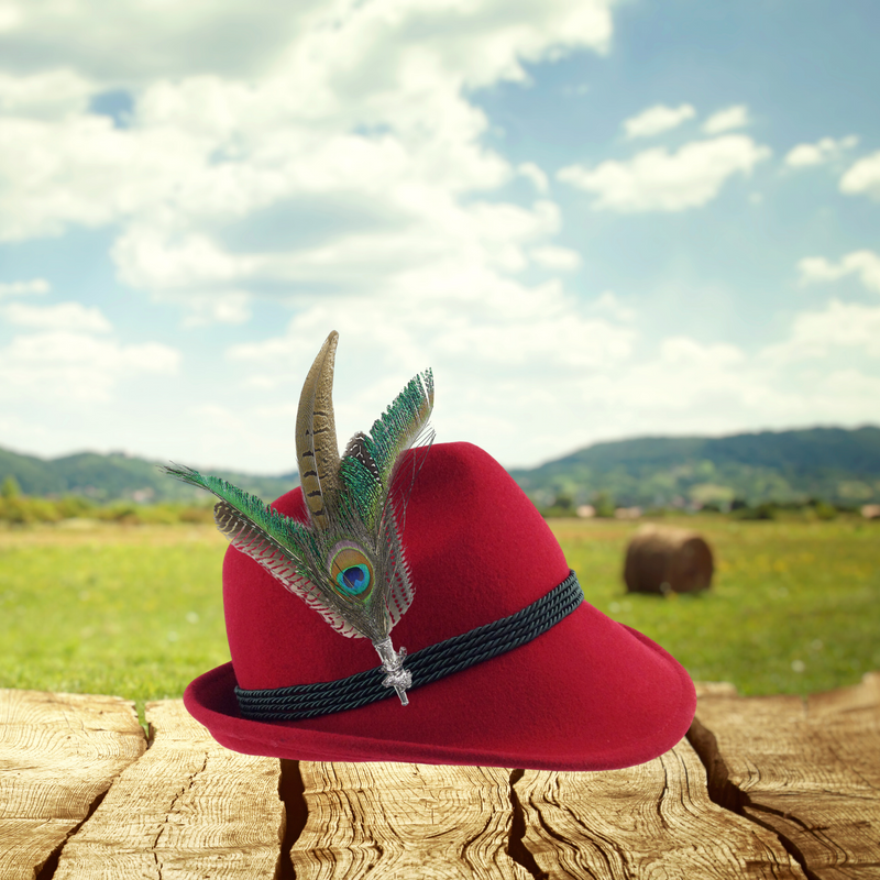 Peacock  Pheasant Feather Hat Pin with Stag Medallion