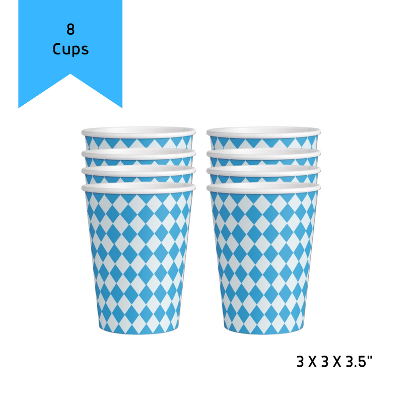 Oktoberfest Party Supplies 3.5" Paper Party Cups 8 Pack with Bavarian Checkered Pattern Decoration