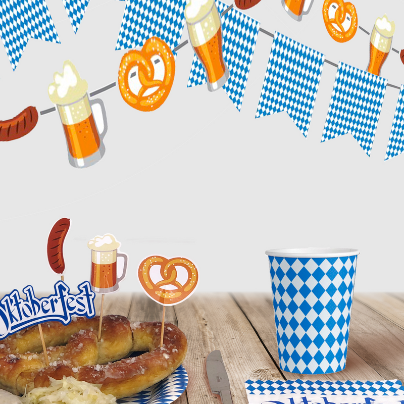 Oktoberfest Party Supplies 3.5" Paper Party Cups 8 Pack with Bavarian Checkered Pattern Decoration