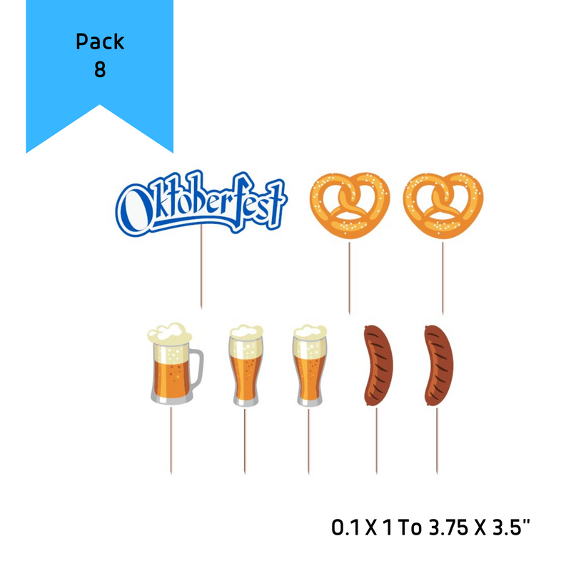 Oktoberfest Party Supplies 8 Piece Food or Cake Topper Assorted Party Decorations