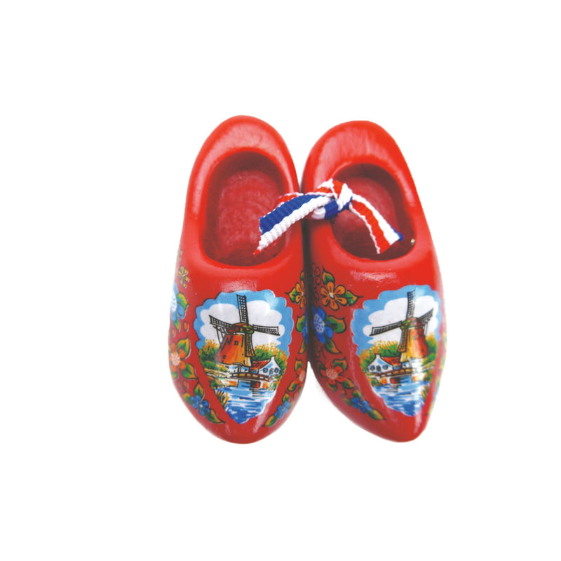 Decorative Wooden Shoe Clogs Dutch Landscape Design Red (3.25")