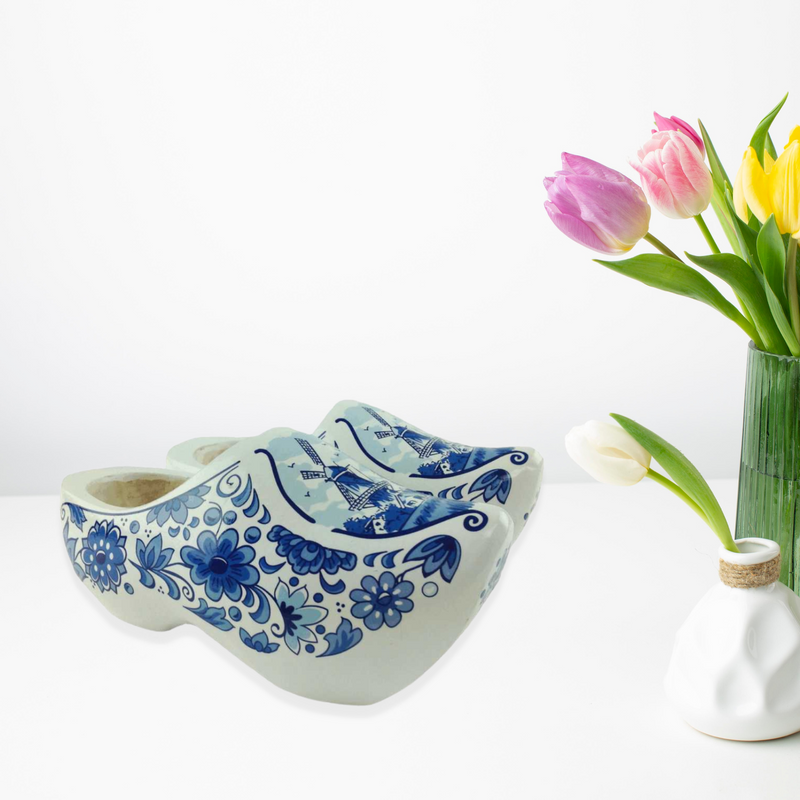 Decorative Wooden Shoe w/ Dutch Landscape Design Blue & White