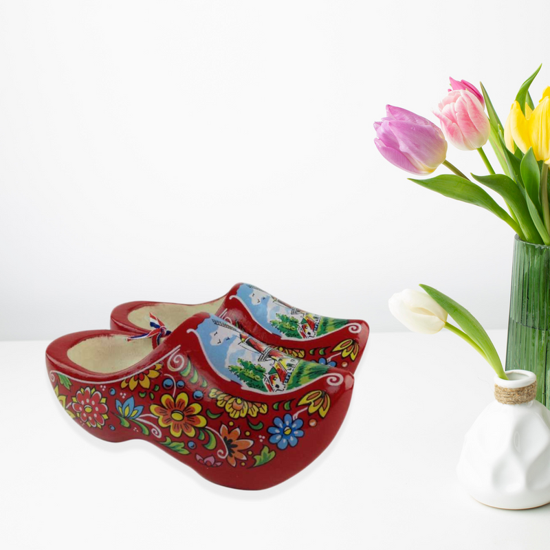 Wooden Shoe Clogs Dutch Windmill Design Red- 4.25"