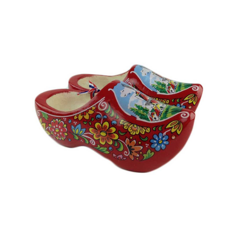 Wooden Shoe Clogs Dutch Windmill Red Design-7"