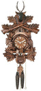 One Day Hunter's Cuckoo Clock with Hand-carved Oak Leaves, Animals, Crossed Rifles, and Buck-16"Tall - GermanGiftOutlet.com
 - 1