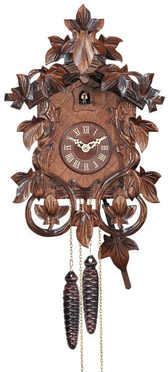 One Day Hand-carved Cuckoo Clock with Intricate Leaves and Vines - 14 Inches Tall - GermanGiftOutlet.com
 - 1