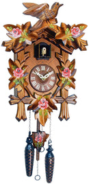 Black Forest Carved German Cuckoo Clock with Red Flowers - GermanGiftOutlet.com

