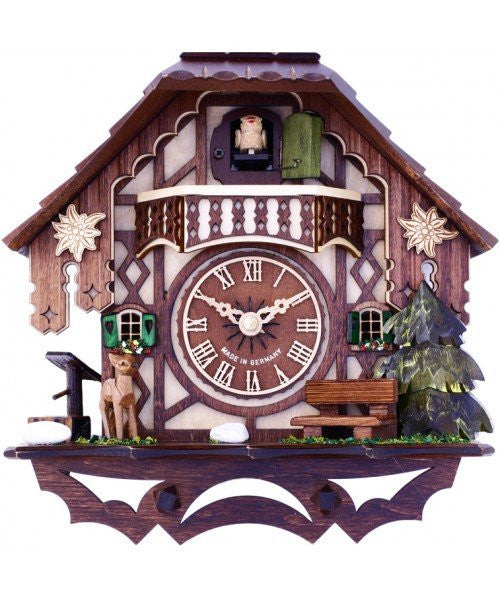 Musical Cuckoo Clock Cottage With Deer, Water Pump, And Tree- 10 Inches Tall - GermanGiftOutlet.com
 - 2