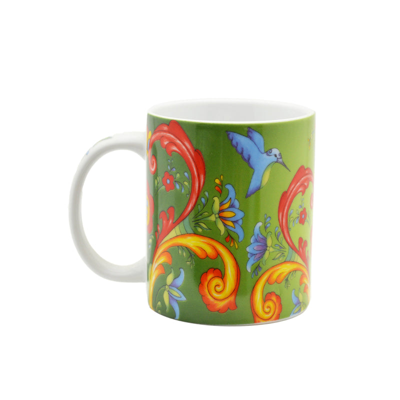 Rosemaling Green Design Ceramic Coffee Mug - 1  - GermanGiftOutlet.com
