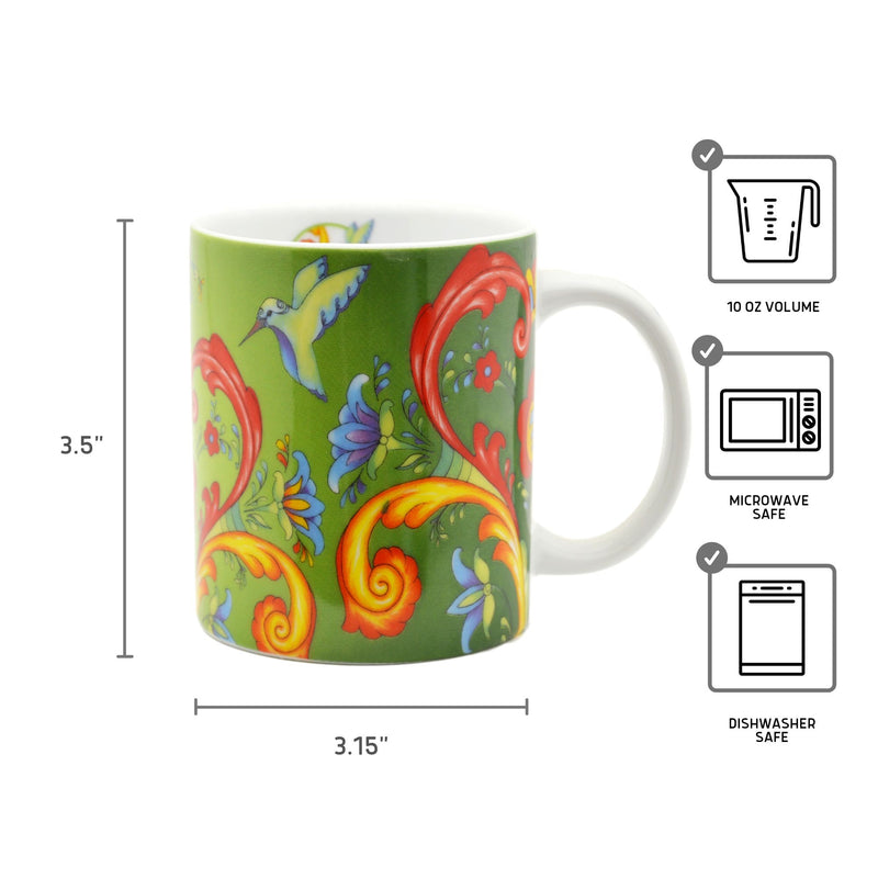 Rosemaling Green Design Ceramic Coffee Mug