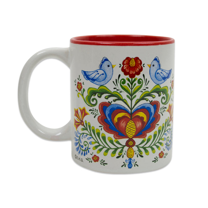 Artistic Lovebirds and Rosemaling Ceramic Coffee Mug