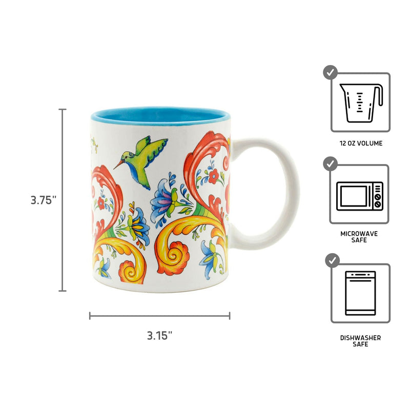 Rosemaling & Hummingbird Ceramic Coffee Mug