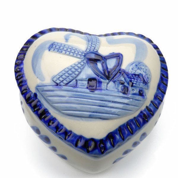 Blue & White Ring Box Embossed Windmill Design - GermanGiftOutlet.com
 - 1