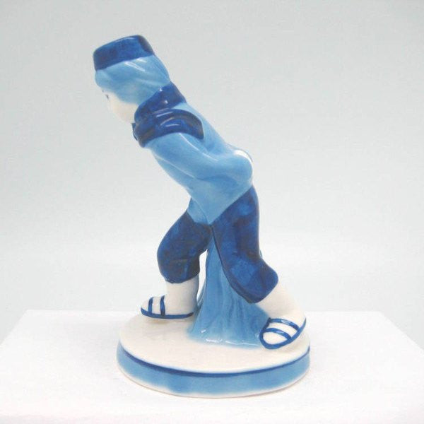 Blue and White Figurine: Dutch Boy Skater - GermanGiftOutlet.com
 - 3