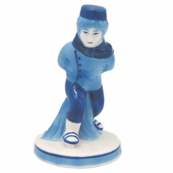 Blue and White Figurine: Dutch Boy Skater - GermanGiftOutlet.com
 - 1