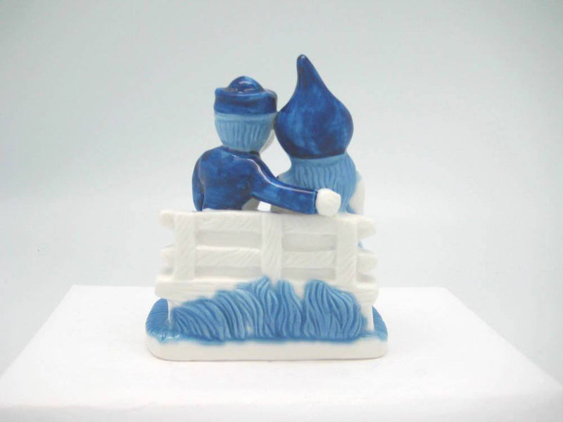 Blue & White Figurine: Dutch Couple Sitting on Bench - GermanGiftOutlet.com
 - 2