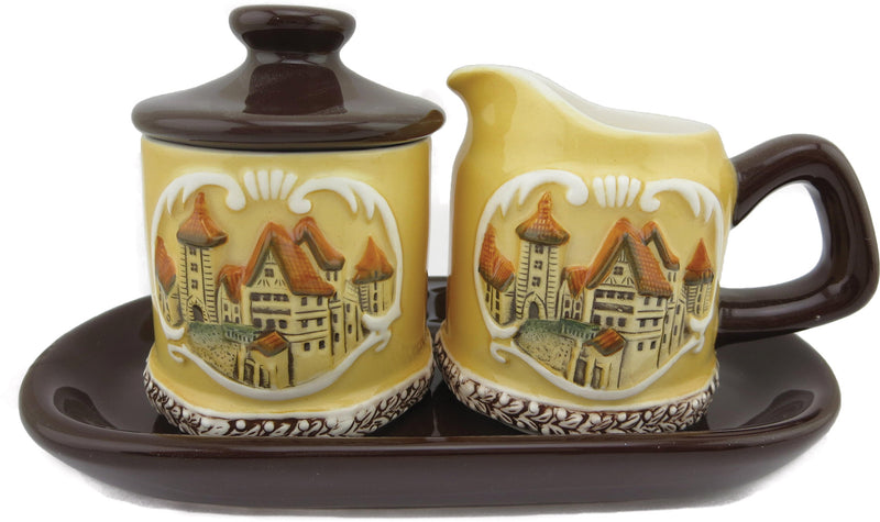 German Village Scene Ceramic Sugar & Creamer Set-CE01