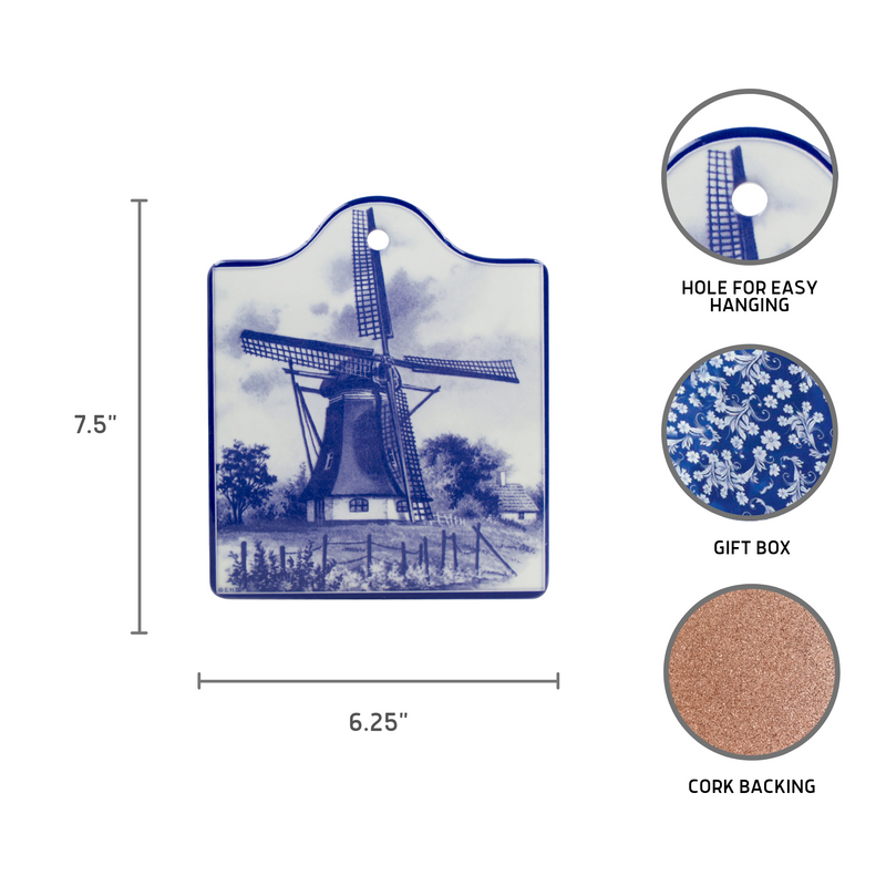 Ceramic Cheeseboard w/ Cork Backing: Windmill