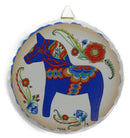 Round Ceramic Plaque: Blue Dala Horse - GermanGiftOutlet.com
 - 1