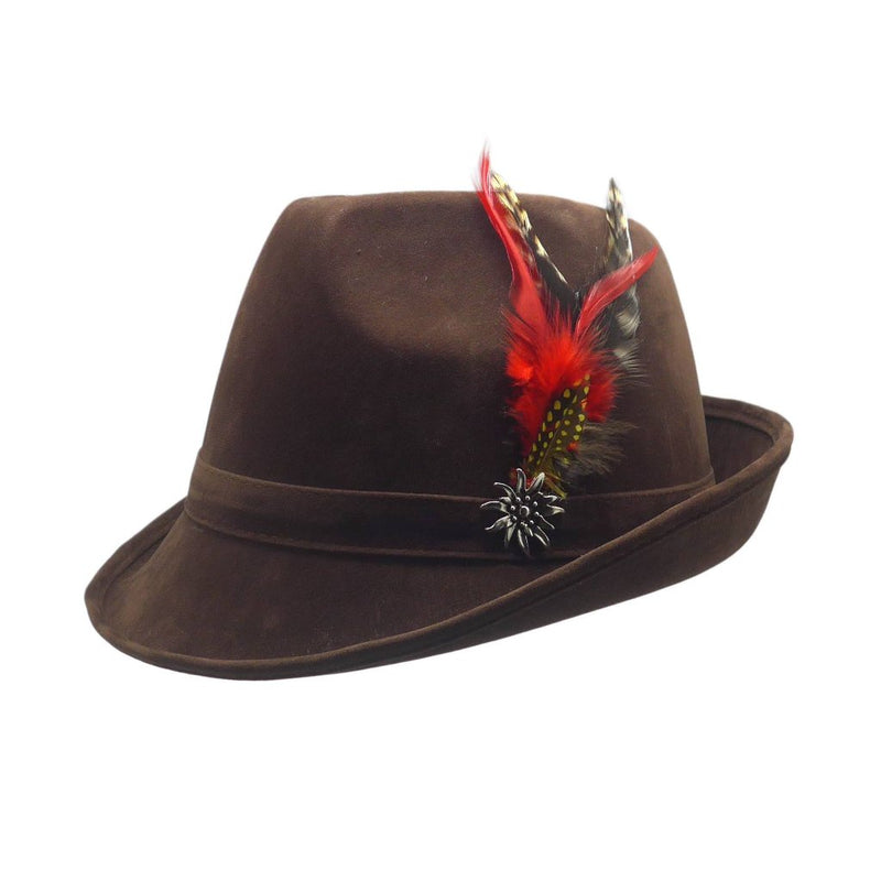 "German Hunter" Brown Hat Fedora With Edelweiss & Feather - GermanGiftOutlet.com