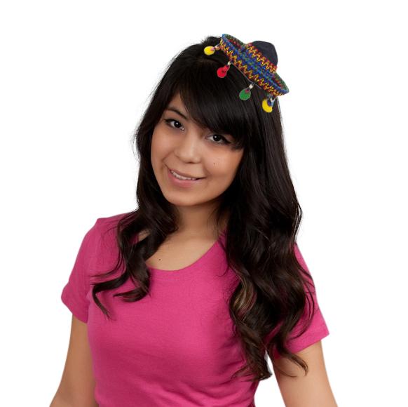 Black Mexican Mini Sombrero with Pompons Costume Hat-HA08