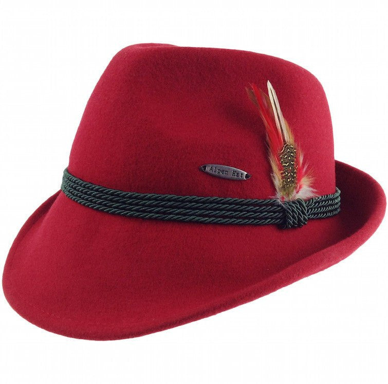 German Alpine Style Red 100% Wool Hat - GermanGiftOutlet.com
 - 1