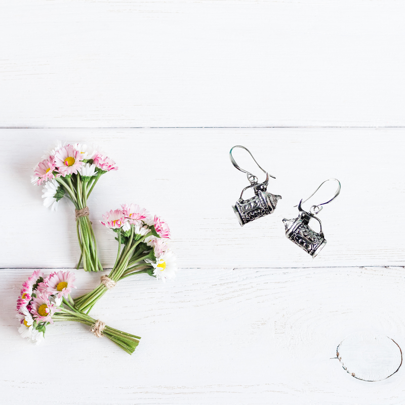 German Beer Stein Pendant Silver Plated Earrings