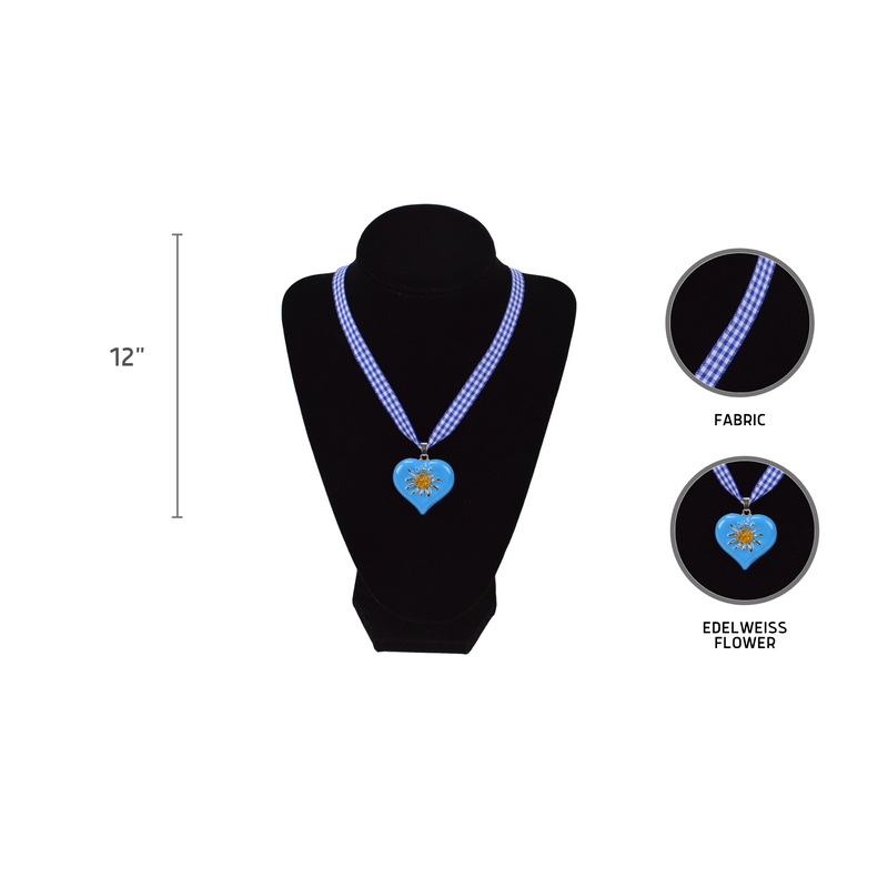 Edelweiss Blue Heart Necklace Oktoberfest Costume Jewelry