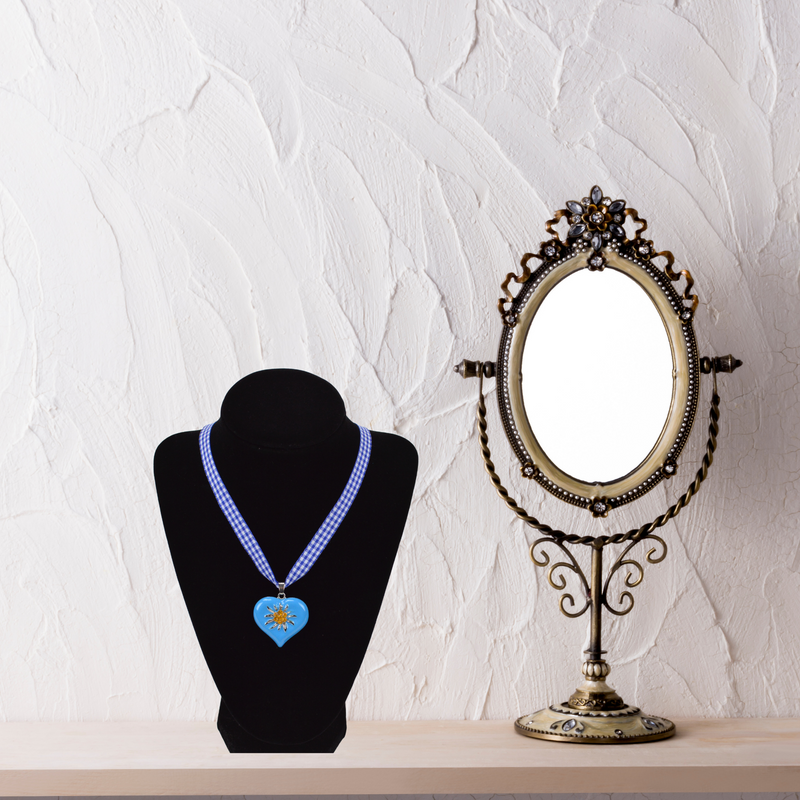 Edelweiss Blue Heart Necklace Oktoberfest Costume Jewelry