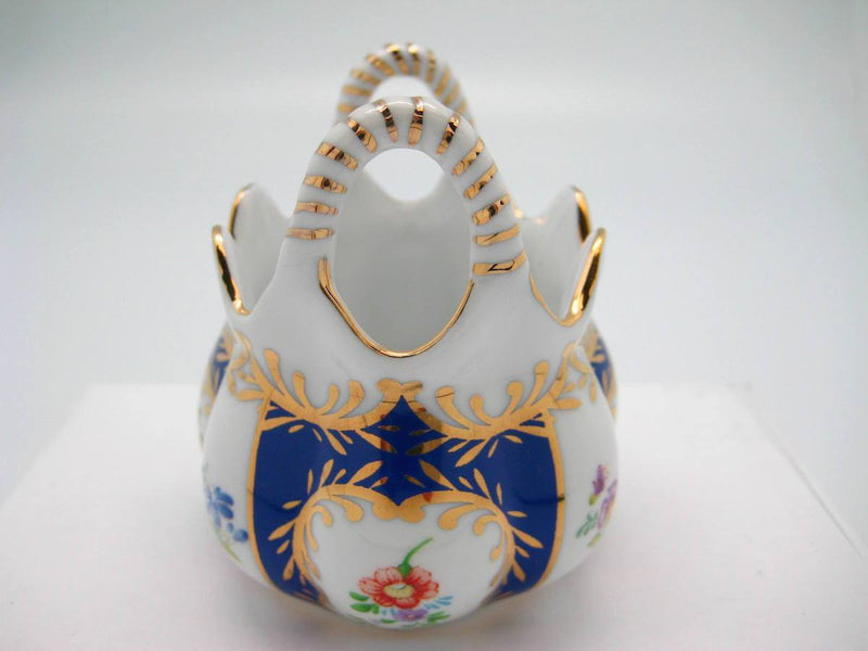 Vintage Victorian Antique Basket Jewelry Box Royal Blue - GermanGiftOutlet.com
 - 2