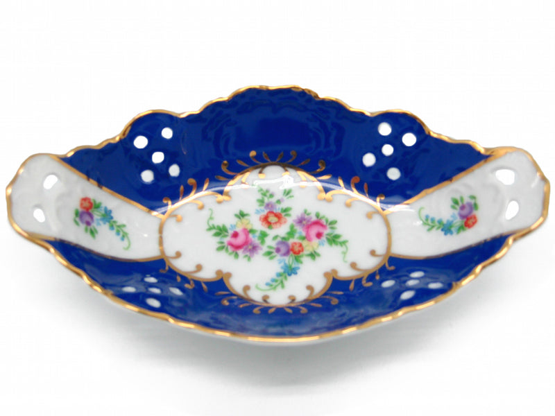 Vintage Victorian Antique Dish Jewelry Box Royal Blue-JE05
