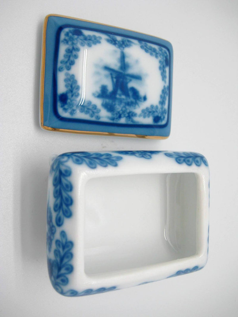 Vintage Victorian Antique Square Jewelry Box Delft Blue - GermanGiftOutlet.com
 - 3