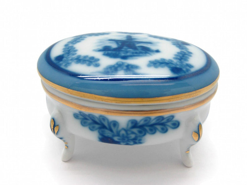 Vintage Victorian Antique Oval Jewelry Box Delft Blue - GermanGiftOutlet.com
 - 1