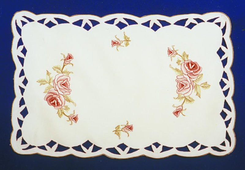 Embroidered Burgundy Rose Square Table Linen-LI02