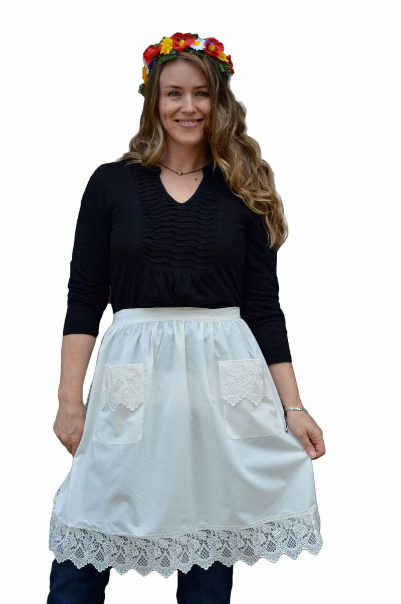 Victorian Lace Adult Half Apron White - GermanGiftOutlet.com
 - 1