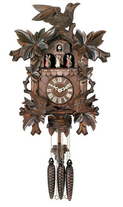 Eight Day Musical Cuckoo Clock with Dancers - Moving Birds Feed Bird Nest - 16 Inches Tall - GermanGiftOutlet.com
 - 1