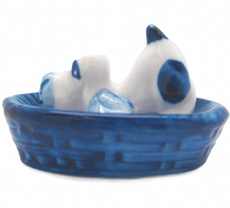 Miniature Animals Delft Blue Ceramic Dog Basket - GermanGiftOutlet.com
 - 1