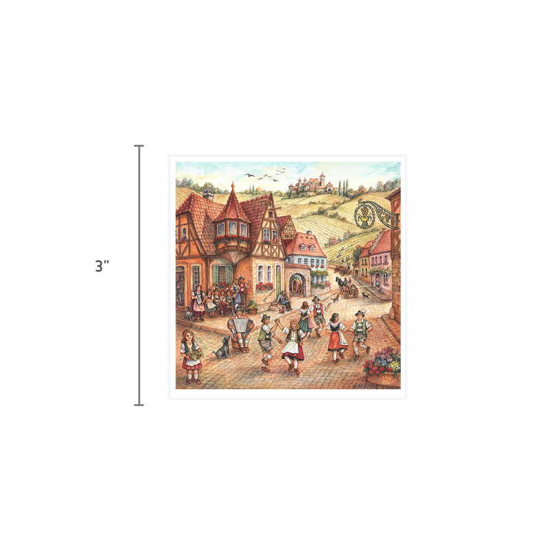 German Gift Magnet Tile Village Dancers Scene