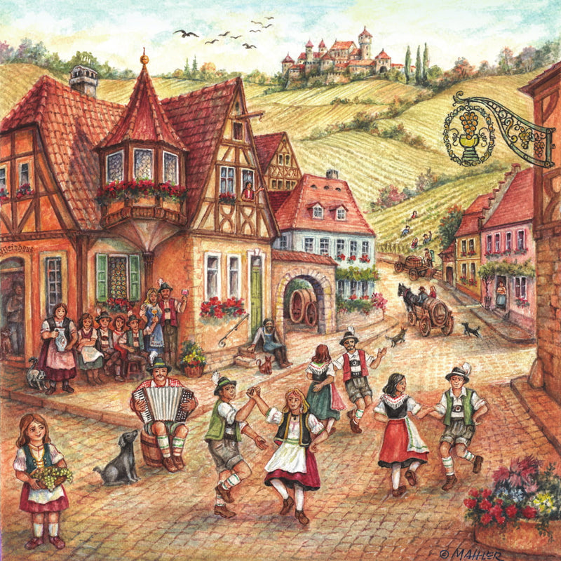 German Gift Magnet Tile Village Dancers Scene