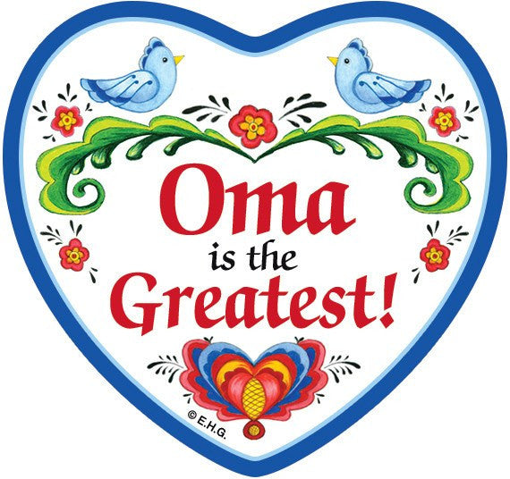 "Oma is the Greatest" Heart Magnet Tile with Birds Design - GermanGiftOutlet.com