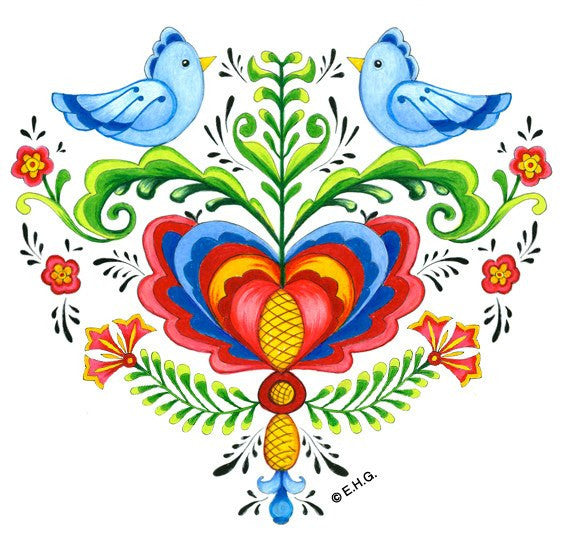 Tile Magnet: Lovebirds & Rosemaling - GermanGiftOutlet.com
 - 1