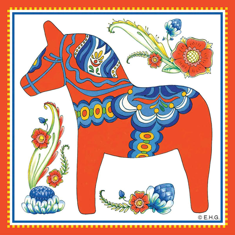 Dala Horse Decorative Kitchen Magnet Tile (Red)