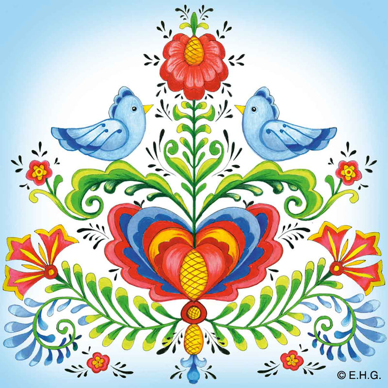 Tile Magnet: Rosemaling & Lovebirds